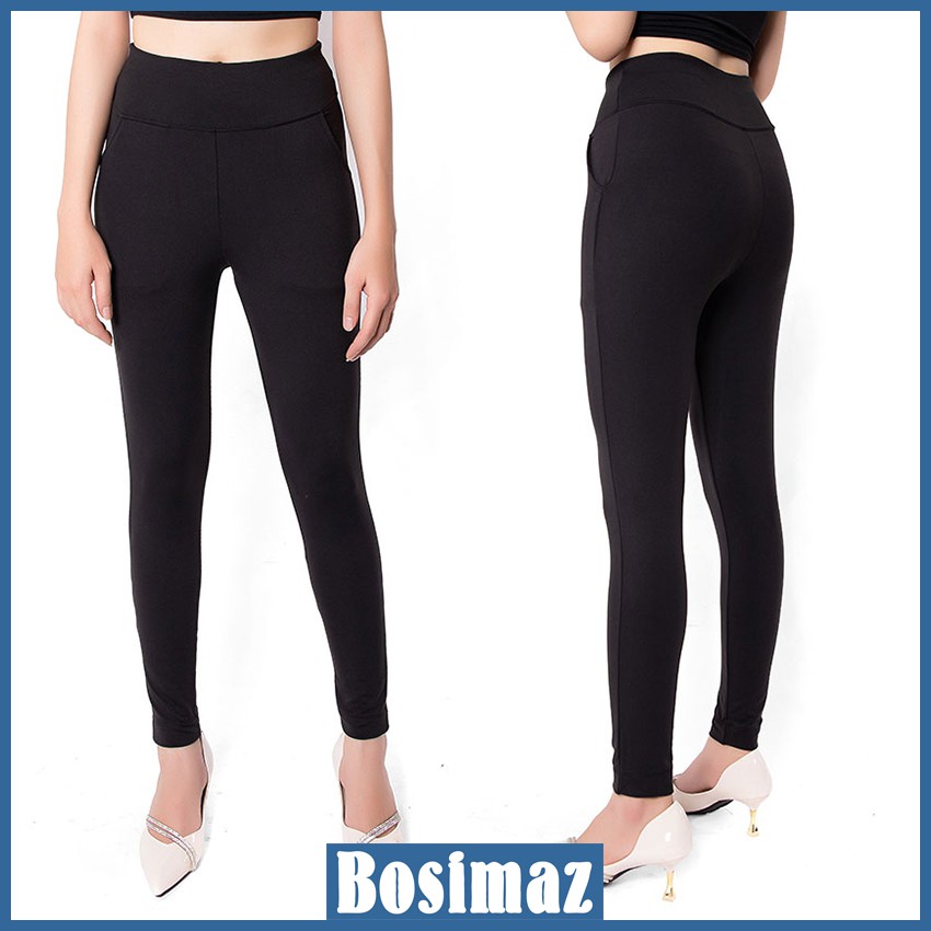 Quần Legging Nữ Bosimaz MS111 dài túi trước màu đen cao cấp, thun co giãn 4 chiều, vải đẹp dày, thoáng mát không xù lông | BigBuy360 - bigbuy360.vn
