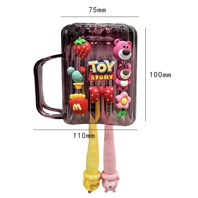 Bộ cốc treo bàn chải và dụng cụ nhả kem đánh răng tự động gắn tường hoạt hình cho trẻ em