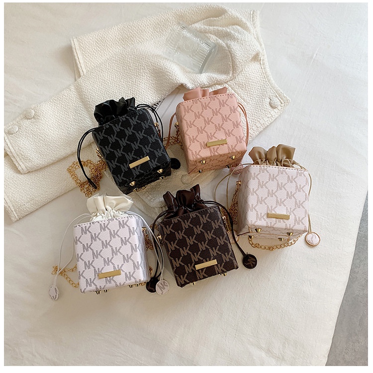 Túi đeo vai JASMIN NOIR in hoa văn thời trang thiết kế dây rút phong cách retro cho nữ