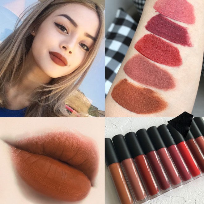 Matte lip glaze dirty orange pumpkin color rotten tomato color does not fade moisturizing waterproof student lipstick