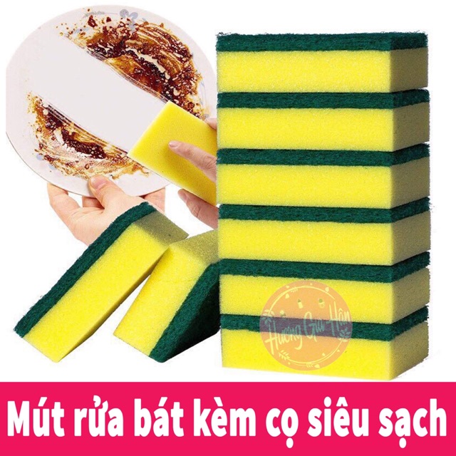 Miếng Cọ Rửa Chén Bát Xanh Vàng Quốc Dân - Miếng Bọt Biển Cọ Rửa Xoong Nồi