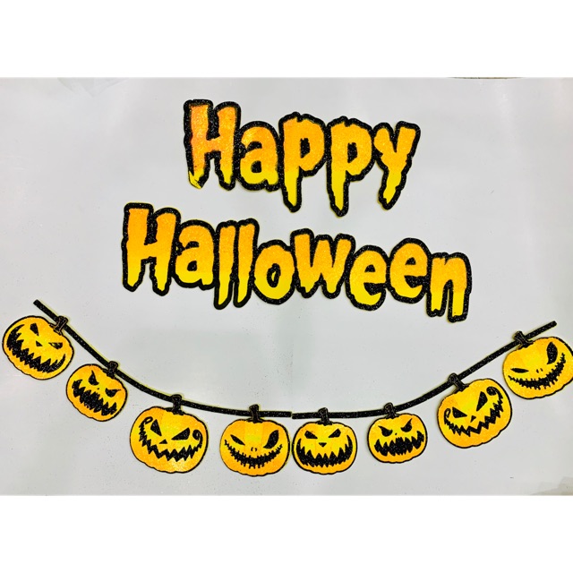 Dây treo trang trí HALLOWEEN gồm chữ HAPPY HALLOWEEN và dây treo hình bí ngô bằng mouse dẻo