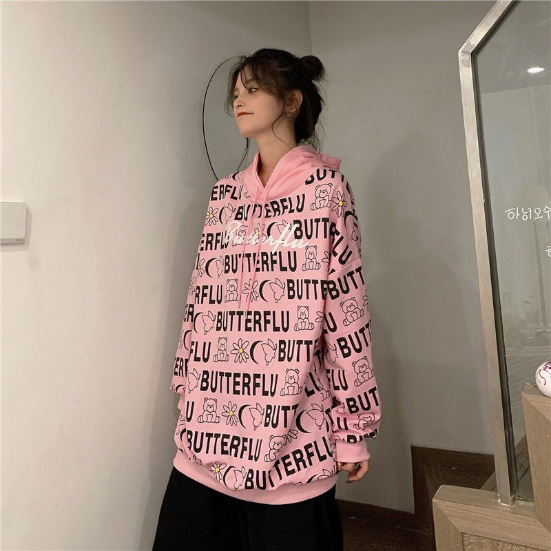 Áo Hoodie Tay Dài Form Rộng Họa Tiết In Hợp Thời Trang