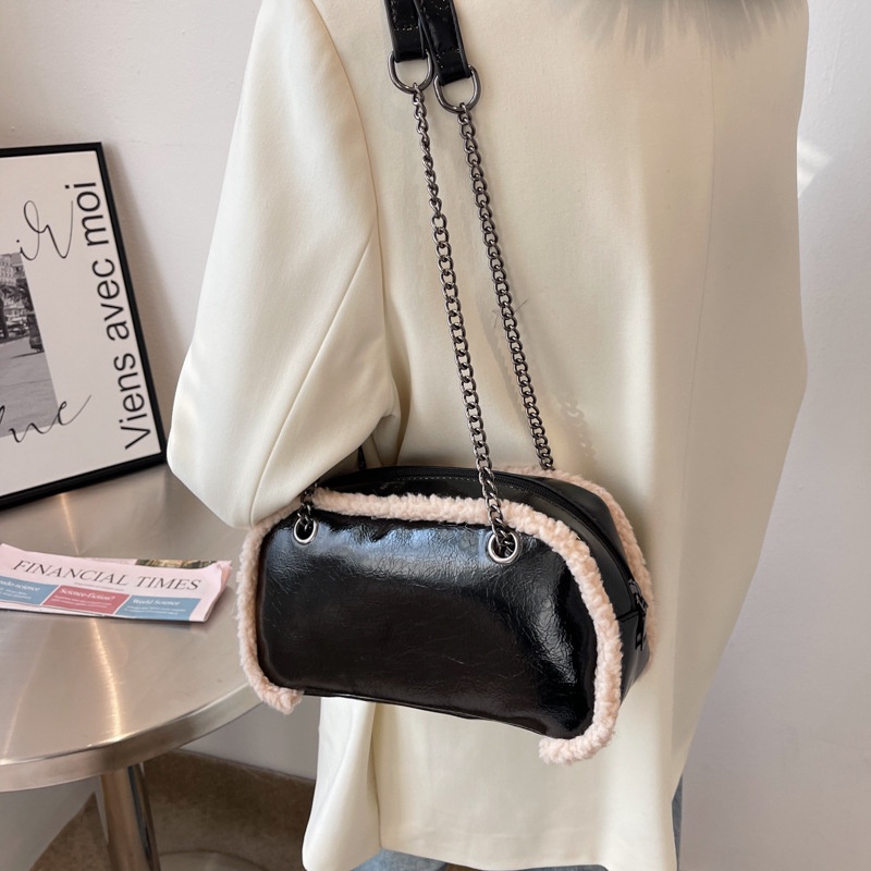 Túi Xách Đeo Vai Len Cừu Phối Dây Xích Thời Trang Cao Cấp