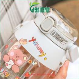 Bình giữ nhiệt 900ml Greeninterior, bình đựng nước siêu dễ thương tặng kèm dây đeo Màu Xanh Lá