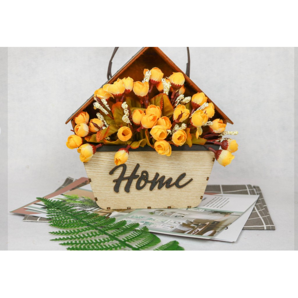 Giỏ hoa chất liệu gỗ màu mộc HOME, giỏ hoa trang trí decor phòng ngủ ,phòng khách .