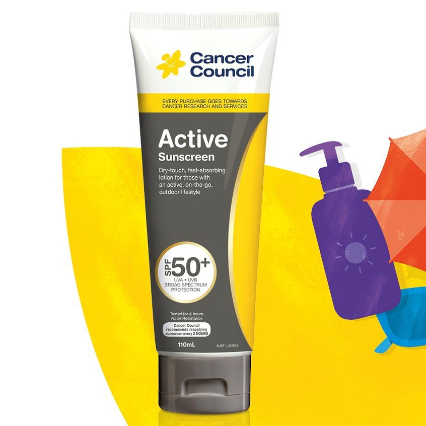 Kem chống nắng Cancer Council năng động, da nhạy cảm Active/Sensitive SPF 50+/ PA +++ 35ml - 110ml