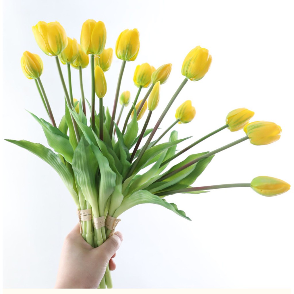 Combo 5 cành hoa tulip nhân tạo siêu đẹp chất liệu cao cấp trang trí văn phòng, khách sạn, spa (Kèm nụ)