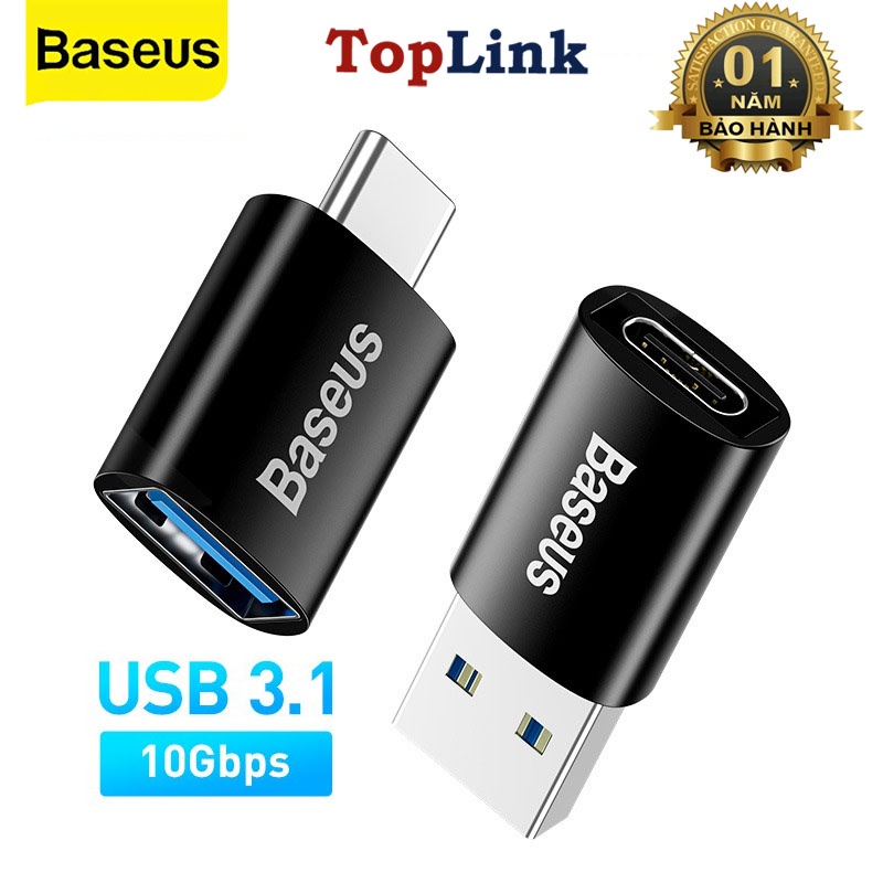 Đầu Chuyển Đổi OTG USB 3.1 Baseus Từ Type-C Ra USB/ USB Ra Type-C Cho Macbook Xiaomi Samsung 10Gbps - TopLink