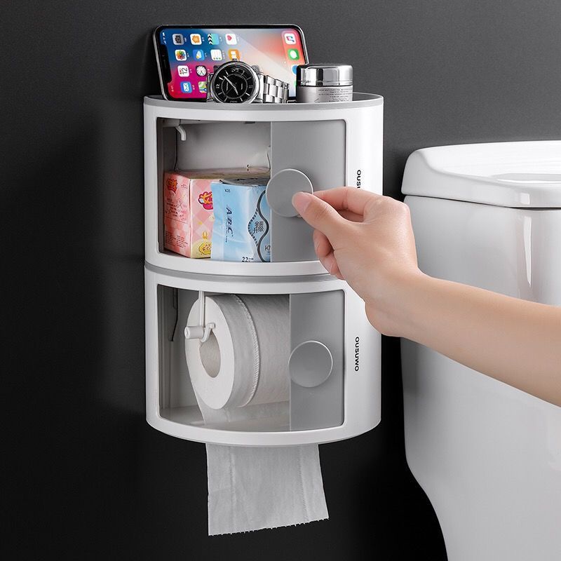 Kệ Để Đồ Nhà Tắm OUSUWO, Hộp Đựng Giấy Vệ Sinh Cao Cấp Có Cửa Trượt Xếp Chồng Nhiều Ngăn Tiện Lợi