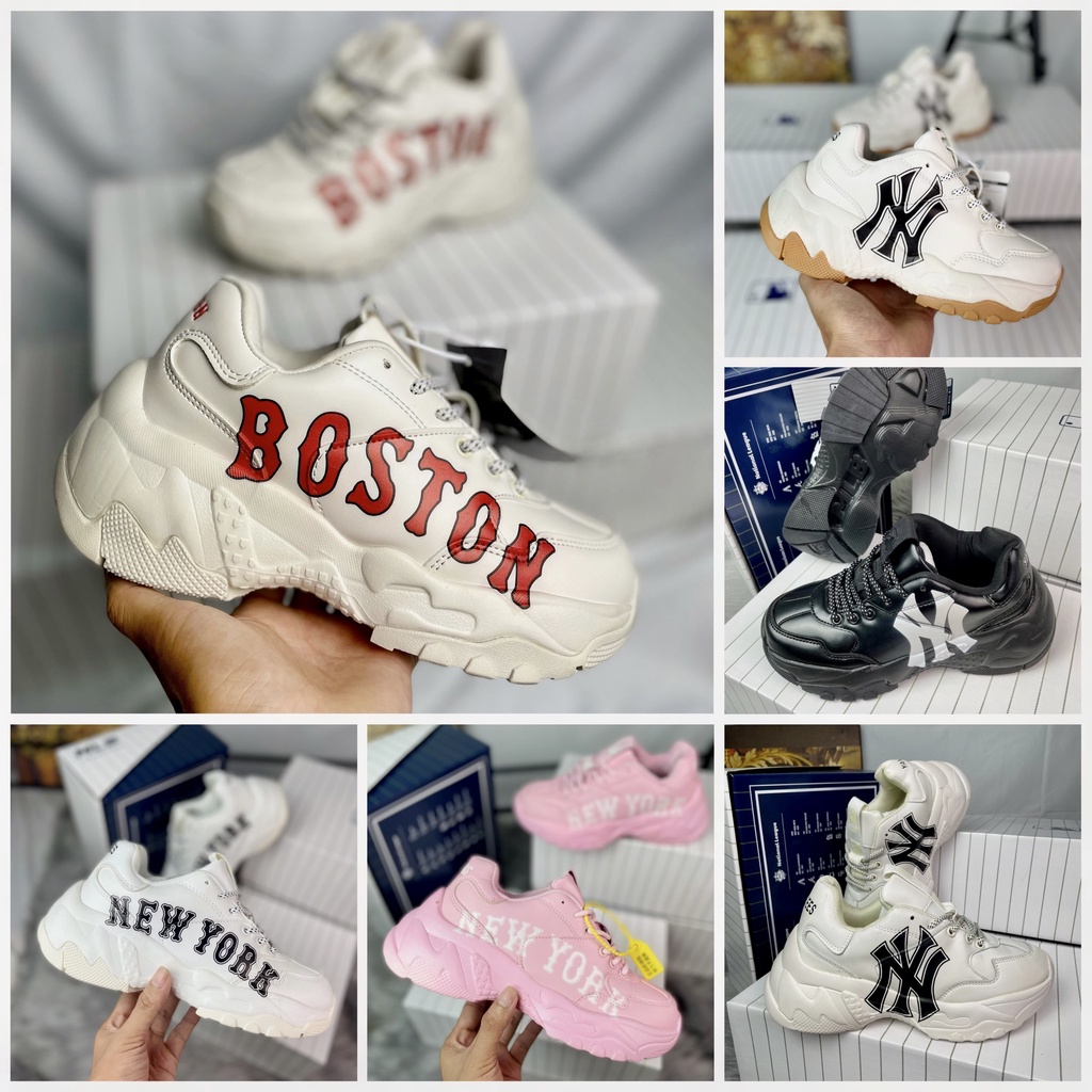 Giày sneaker thể thao nam nữ, MLB Boston, NY, New York, NY đế nâu, NY 3D tăng chiều cao, Hot Trend 2021 Full Box