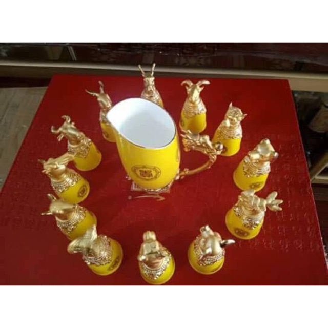 Bộ ly uống rượu 12 con giáp phong cách trung hoa chất liệu gốm sứ cao cấp