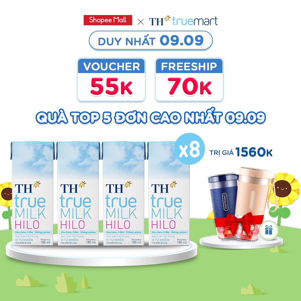 8 Lốc sữa tươi tiệt trùng TH True Milk HILO 180ml (180ml x 4 hộp)