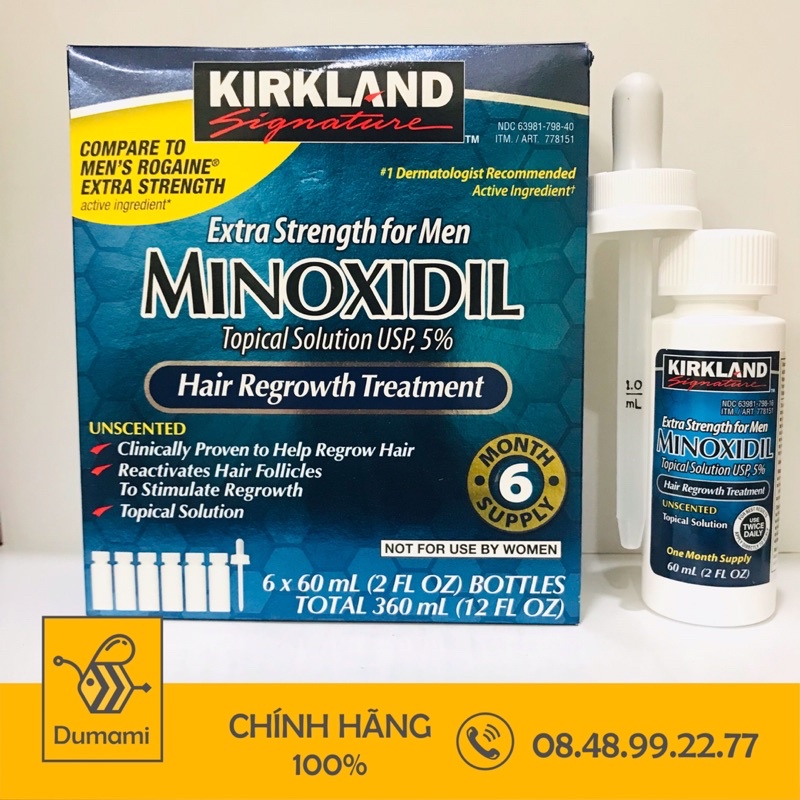 [1 Lọ] Dung Dịch Minoxidil 5% Kirkland mọc Râu , Tóc Của Mỹ 60mlo