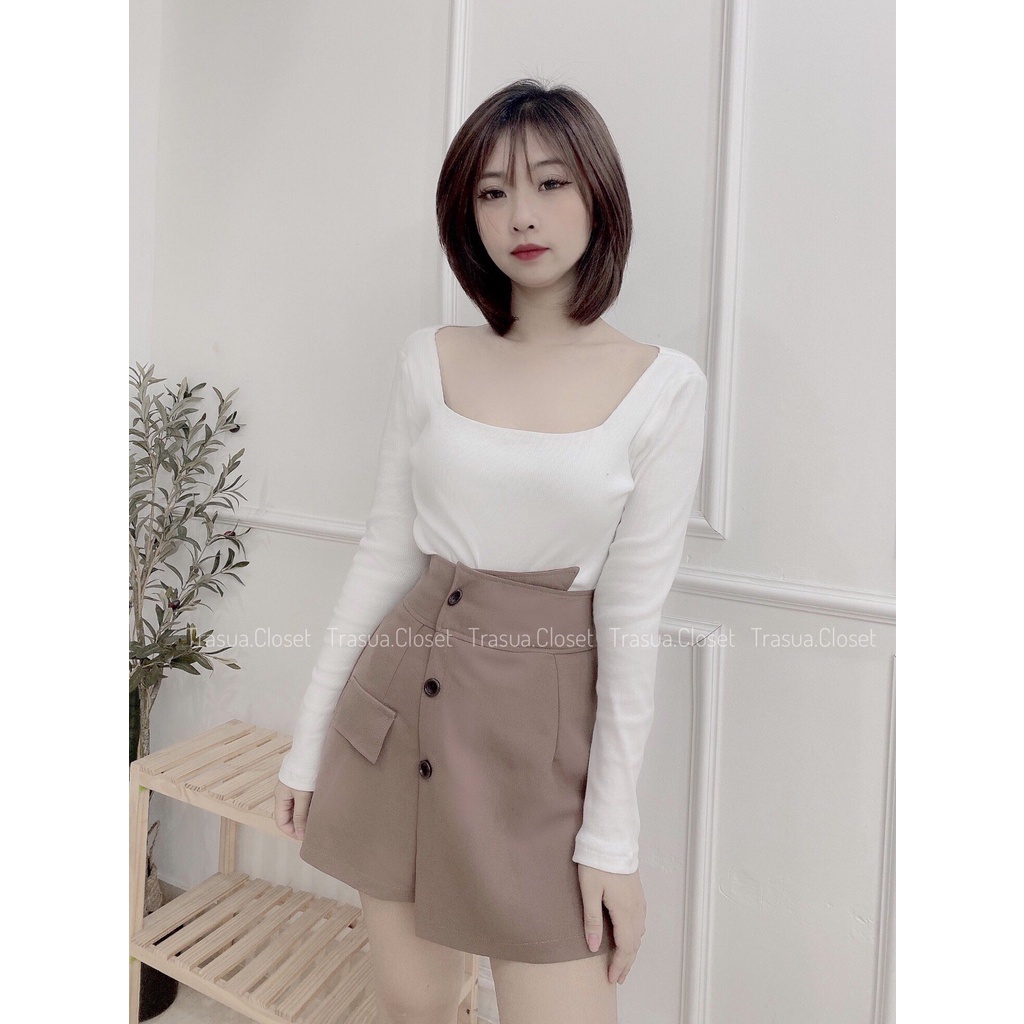 Quần Short Nữ Giả Váy Cạp Cao 3 Khuy trasua.closet-Quần Sooc Giả Chân Váy Nữ Ngắn Ullzang chất đẹp cực hót TS012