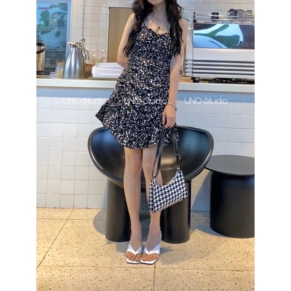 Váy đầm hoa nhí có mút ngực kèm ảnh thật design by UNO Studio