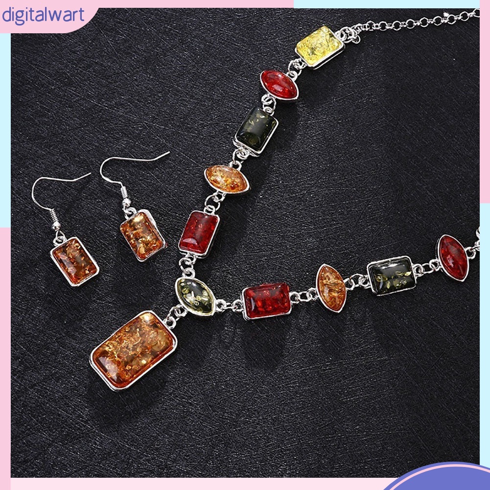 Bộ trang sức đính đá hổ phách phong cách phương Tây thời trang