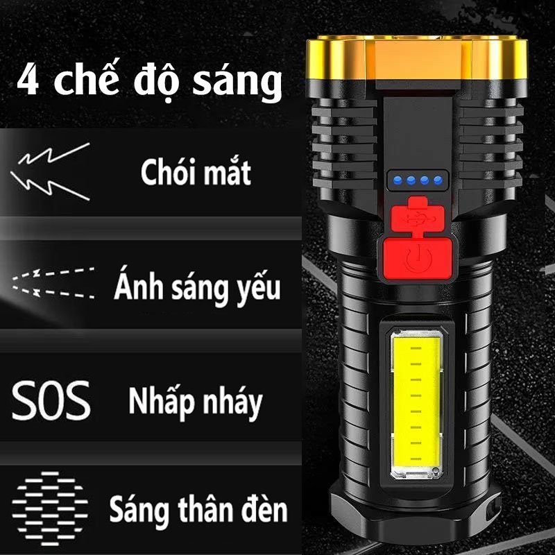 Đèn Pin Siêu Sáng Đèn Pin Cầm Tay Chiếu Sáng 4 Chế Độ Đèn Led Chiko