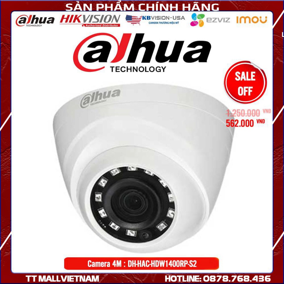 Camera Dome 4MP HDCVI Dahua HAC-HDW1400RP-S2 - Bảo hành chính hãng 2 năm