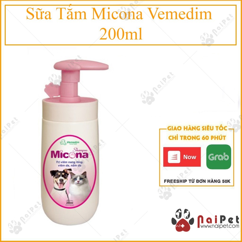 Sữa Tắm Đặc Trị Viêm Nang Lông Viêm Da Nấm Da Cho Chó Mèo Micona Vemedim 200ml