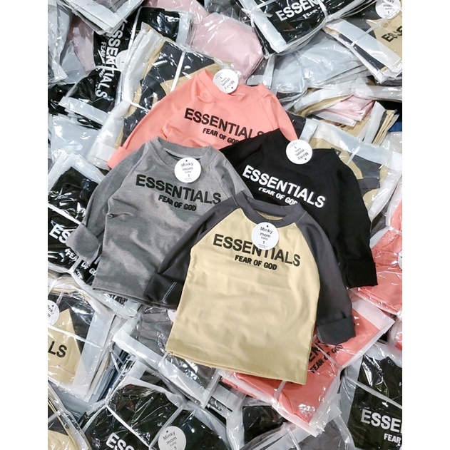 Áo Phông Cotton Dài Tay Thu Đông Cho Bé Trai Bé Gái Chữ Essentials Size 8-20kg