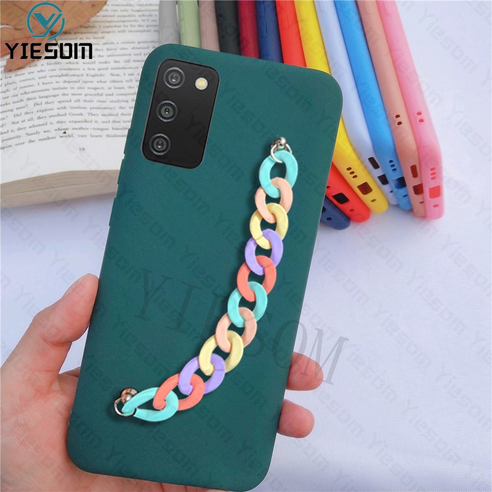 Ốp Điện Thoại TPU Mềm Màu Kẹo Có Dây Đeo Tay Cho Samsung Galaxy A03S A03 A02S A02 A01