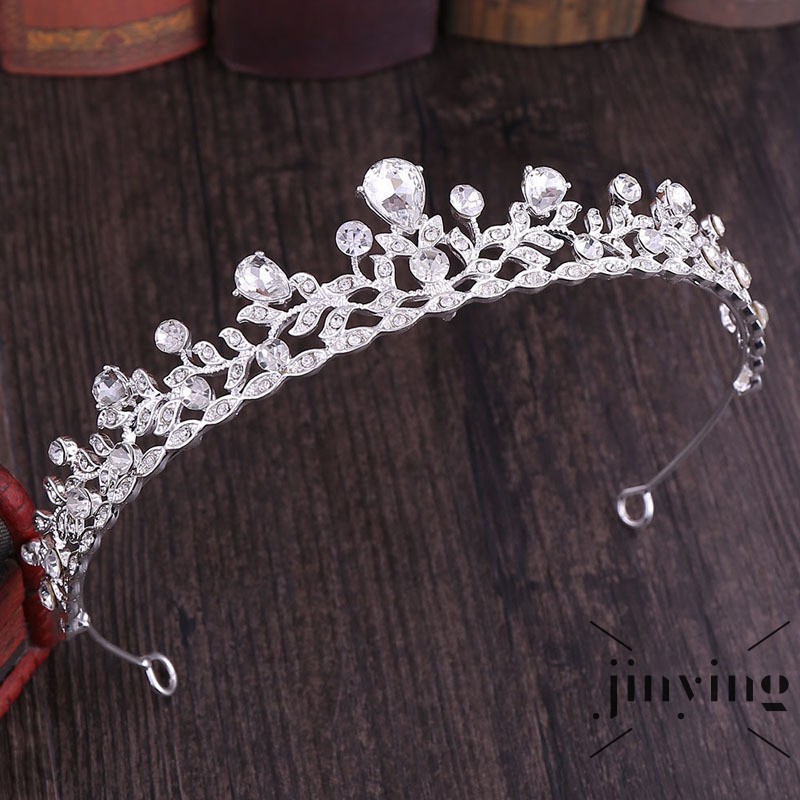 GETNOIVAS ❤S Wind New Fashion Simple Bride Small Crown Luxury Leaf Shape Rhinestone Shiny Crystal for Bride We