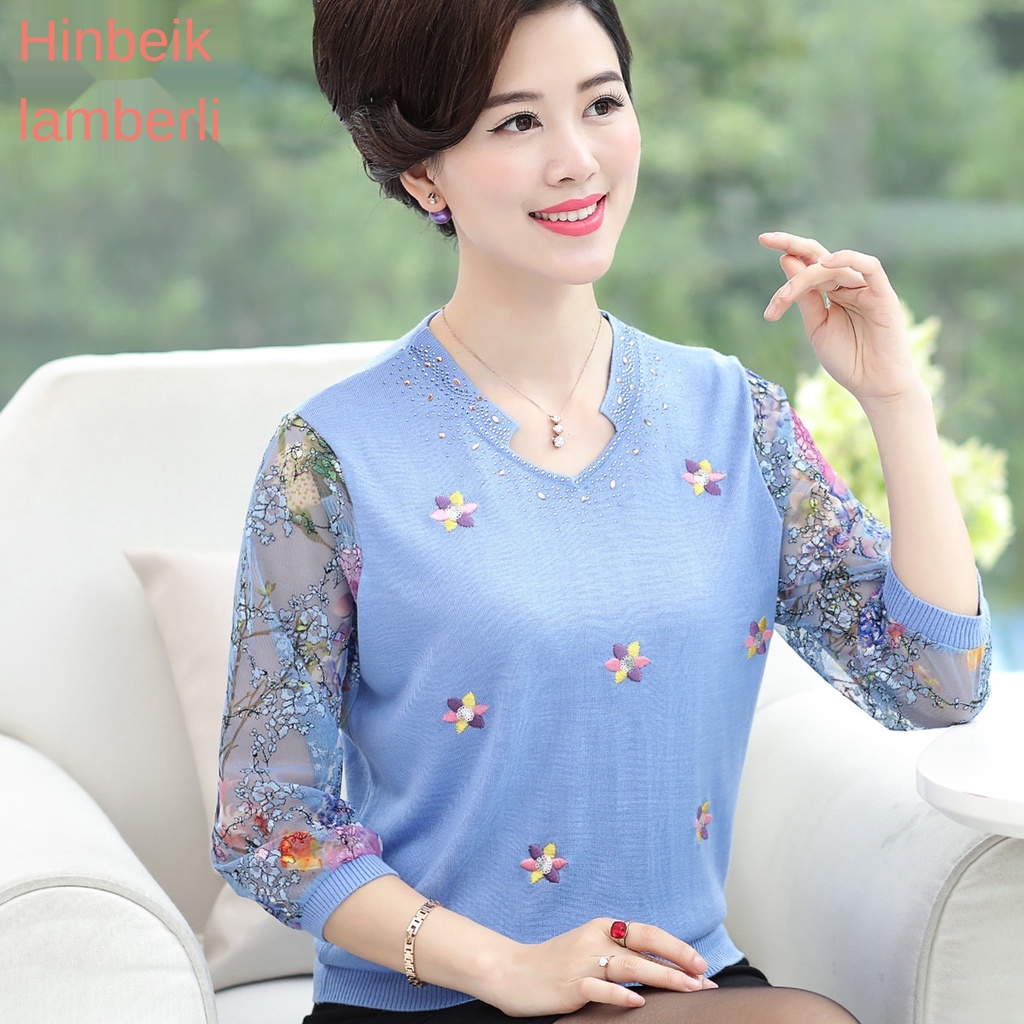 Phụ nữ trung niên và cao tuổi bà mẹ ba phần tư mặc áo sơ mi voan đáy ngắn mùa xuân áo sơ mi trung niên mùa hè