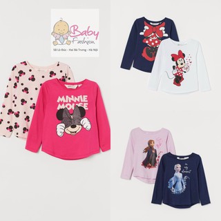 Áo dài tay bé gái - Set 3 cặp áo dài tay Minnie và elsa HM chất cotton cho bé gái size 1-6 tuổi