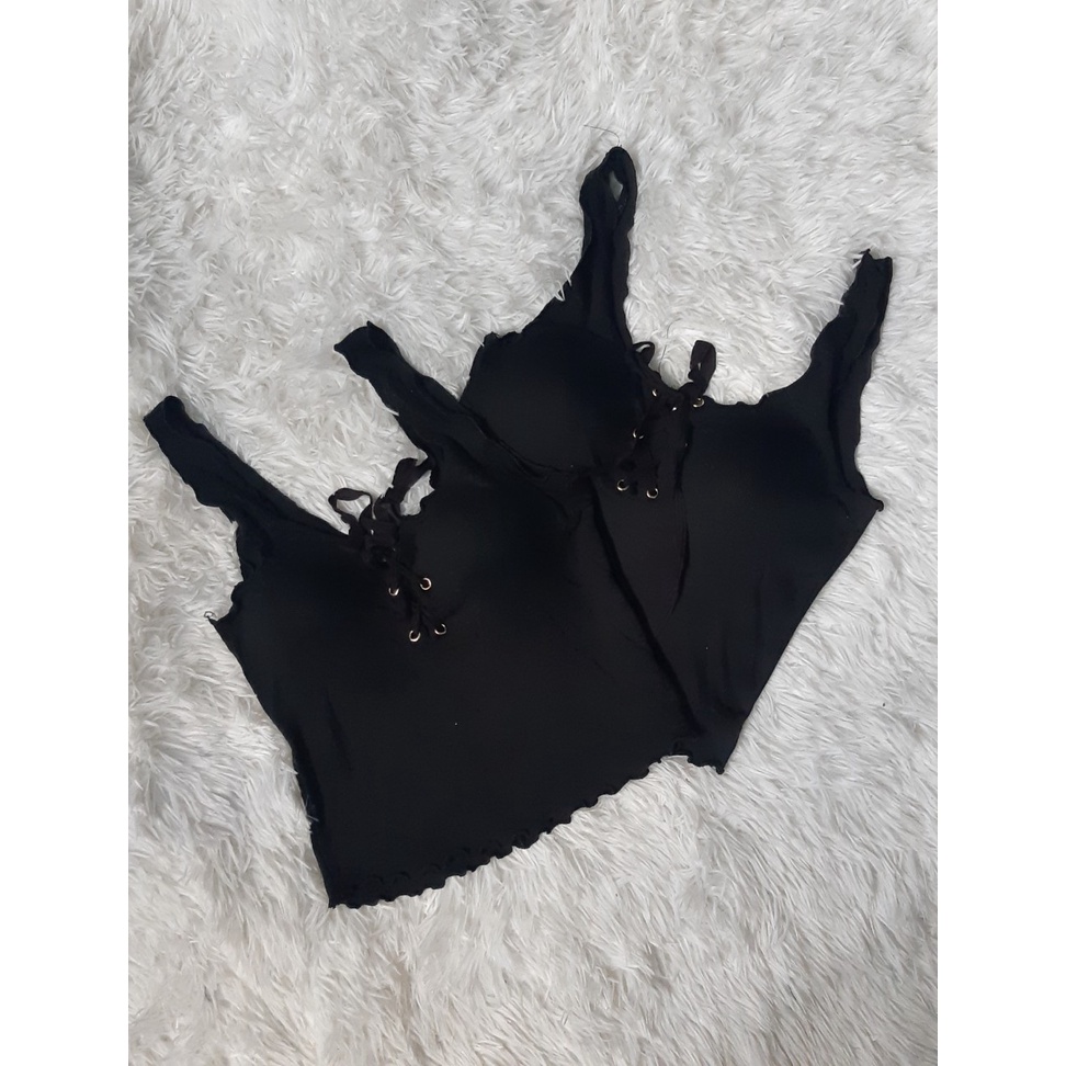 Áo 2 dây croptop có mút ngực dáng ôm mịn vải thun gân co giãn dễ mặc