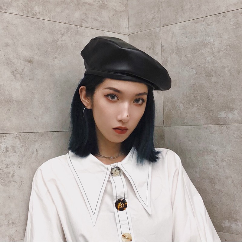 Mũ Beret Da pu Màu Trơn Phong Cách Hàn Quốc Thời Trang Mùa Hè Cho Nữ