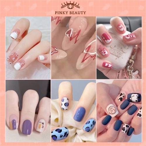 [Phụ Kiện Tặng Kèm 2 Món]Set 24 Móng Tay Giả Thời Trang Cá Tính, Mẫu Nail Pinky Beauty Cho Nữ Diện Các Dịp Lễ, Tết, Noel