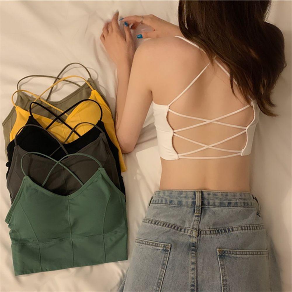 Áo Croptop Sát Nách Có Mút Đệm Ngực Dây Đan Chéo Lưng Thời Trang Thể Thao Quyến Rũ Cho Nữ