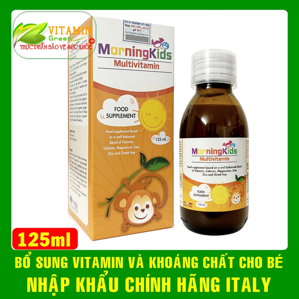 Vitamin tổng hợp và khoáng chất magie canxi kẽm cho bé MorningKids Multivitamin 125ml | Nhập khẩu chính hãng Italy