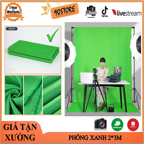 Phông nền xanh 2*3M chuyên dụng TÁCH NỀN, CHỤP HÌNH, LIVESTREAM chất liệu COTTON