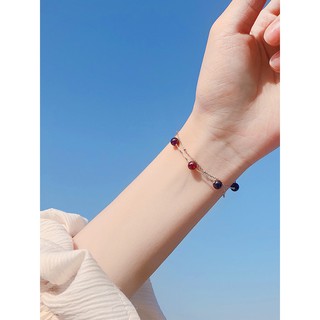 Lắc tay bạc dark red moon stone T1