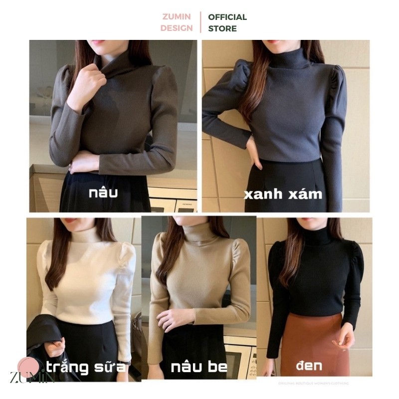 Áo len vai bồng cổ lọ dài tay kiểu dáng basic 5 màu trung tính dễ phối đồ Zumin | BigBuy360 - bigbuy360.vn