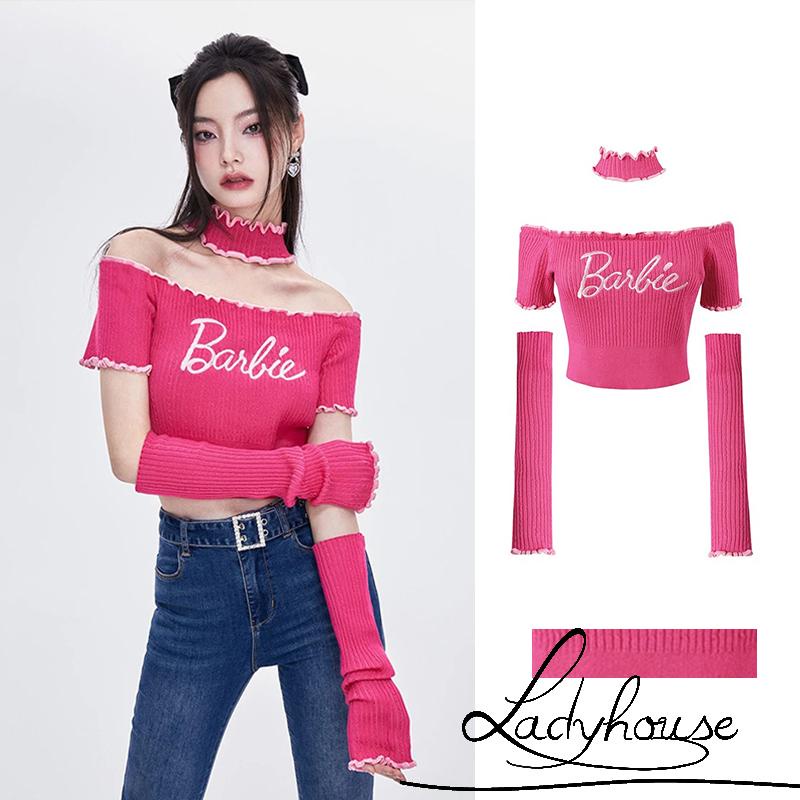 Set Áo Thun Tay Ngắn Hở Vai + Vòng Cổ Co Giãn Thời Trang Cho Nữ