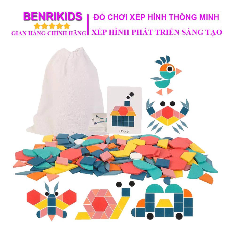 Đồ Chơi Trẻ Em, Bộ Xếp Hình 180 Chi Tiết Tangram Bằng Gỗ Benrikids Cho Bé Tha Hồ Sáng Tạo