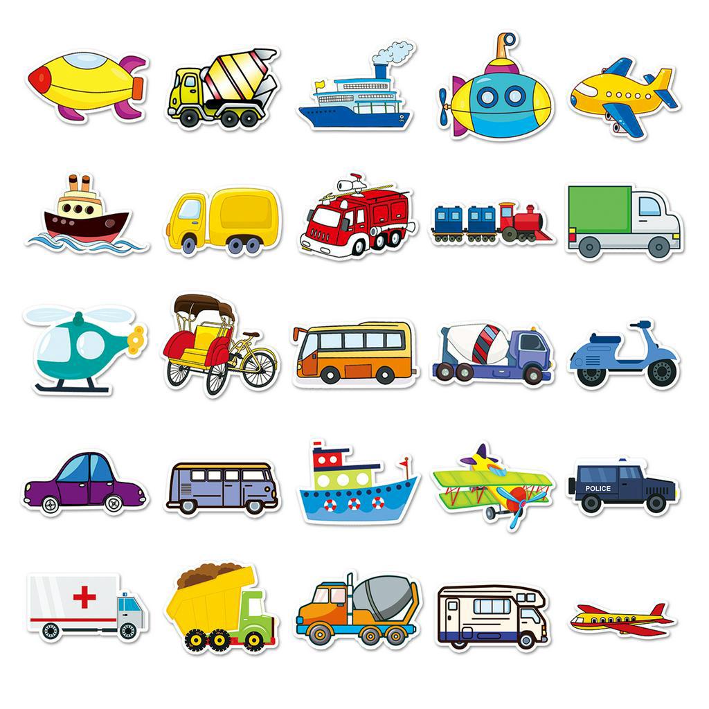 Bộ 50 Miếng Dán Trang Trí Xe Hơi / Nhà Cửa Hình Dụng Cụ Giao Thông Vui Nhộn Chống Thấm Nước DIY