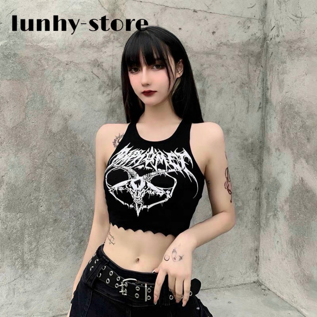 Áo Ba Lỗ Sát Nách Croptop In Hình Đầu Lâu Ôm Body Thun Cotton 100% Cao Cấp