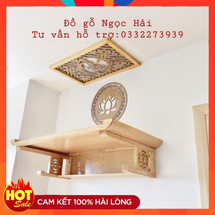Bàn thờ treo tường 89x48cm dùng cho nhà ở, chung cư màu gỗ sồi kèm chắn khói và chữ phúc FREE SHIP