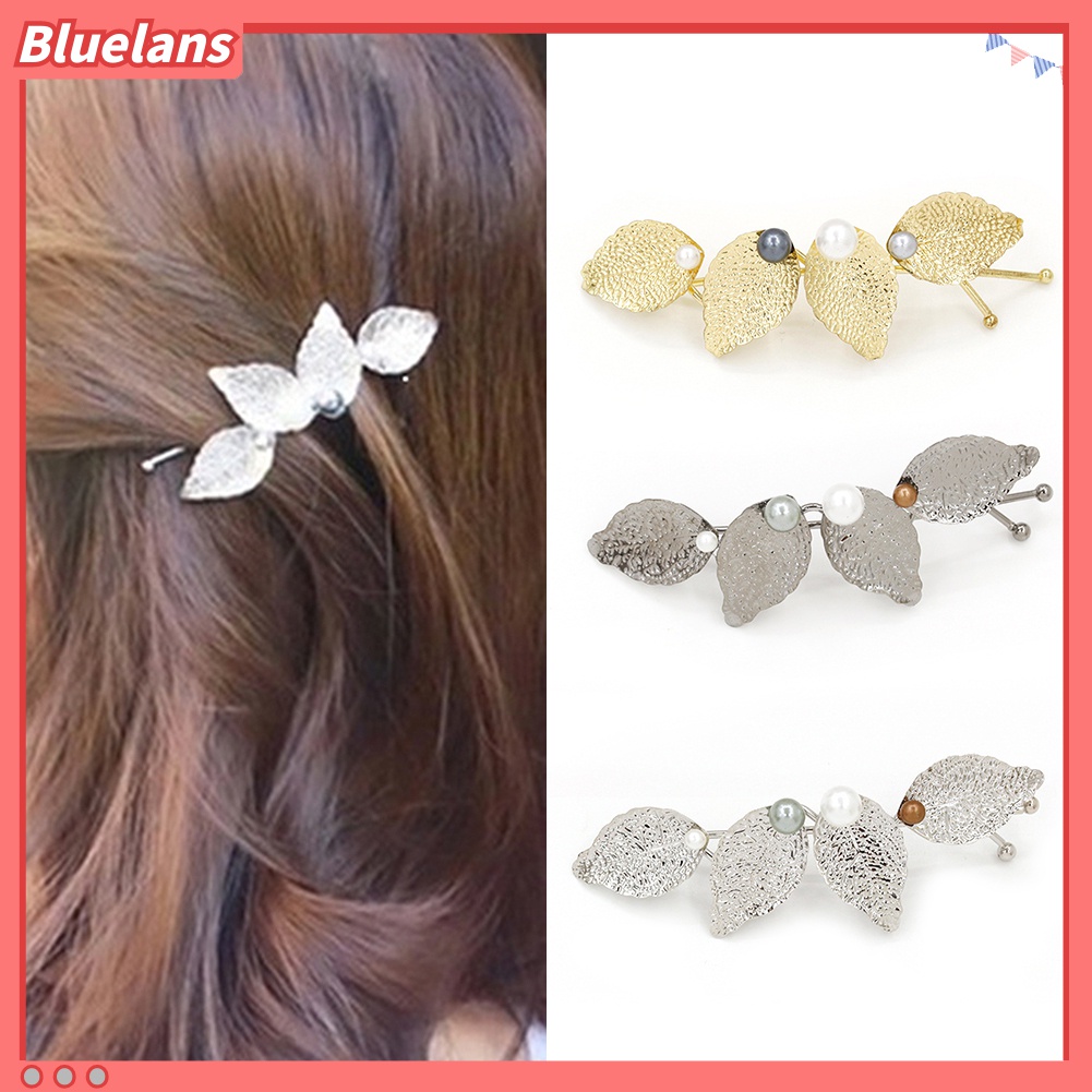 Kẹp tóc hình lá đính ngọc trai thời trang