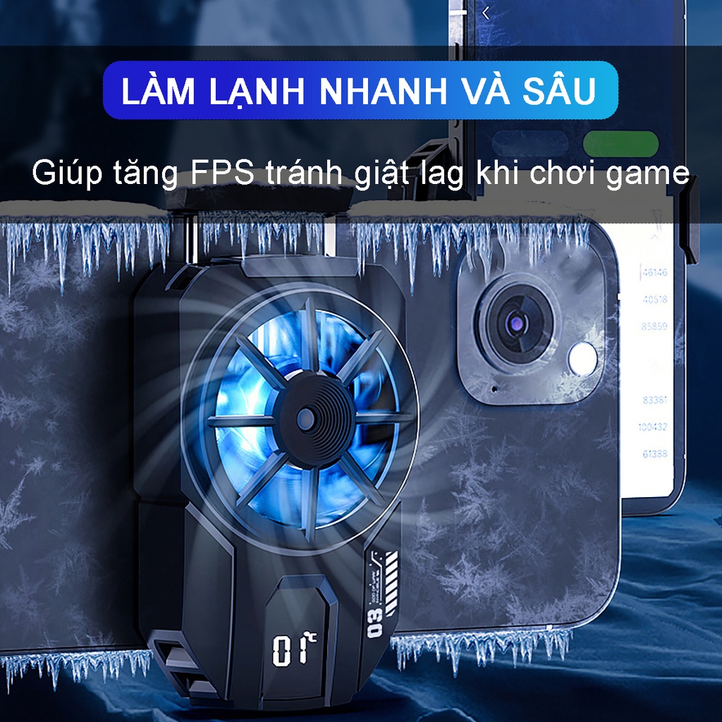 Quạt tản nhiệt điện thoại sò lạnh MEMO DLA3 gaming đèn led RGB làm lạnh nhanh chơi game pubg FreeFrie liên quân mobile