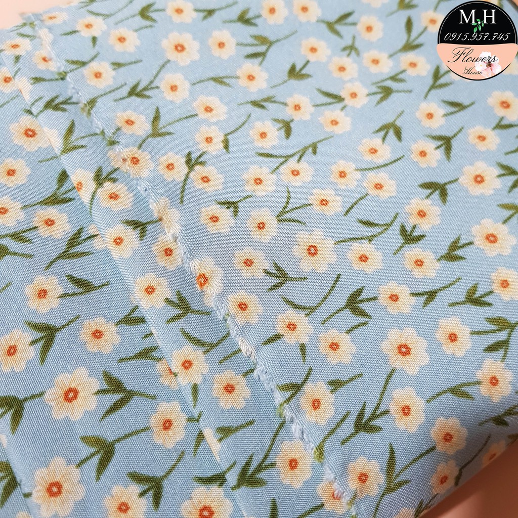 Vải lanh lụa vải hoa nhí xanh dùng làm vải may váy áo mùa hè cực mát Maihoaflower