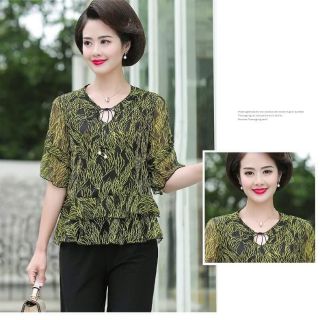 Bộ áo voan quần ống rộng thanh lịch cho mẹ