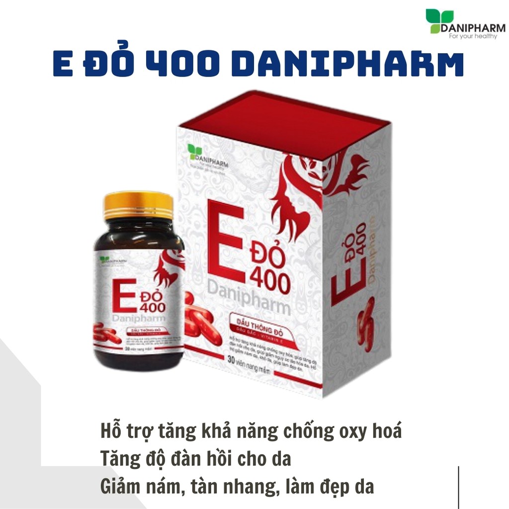 Vitamin E đỏ 400mg DANIPHARM (30 viên), chống lão hóa, ổn định nội tiết cho phụ nữ từ 12 tuổi trở lên nhập khẩu