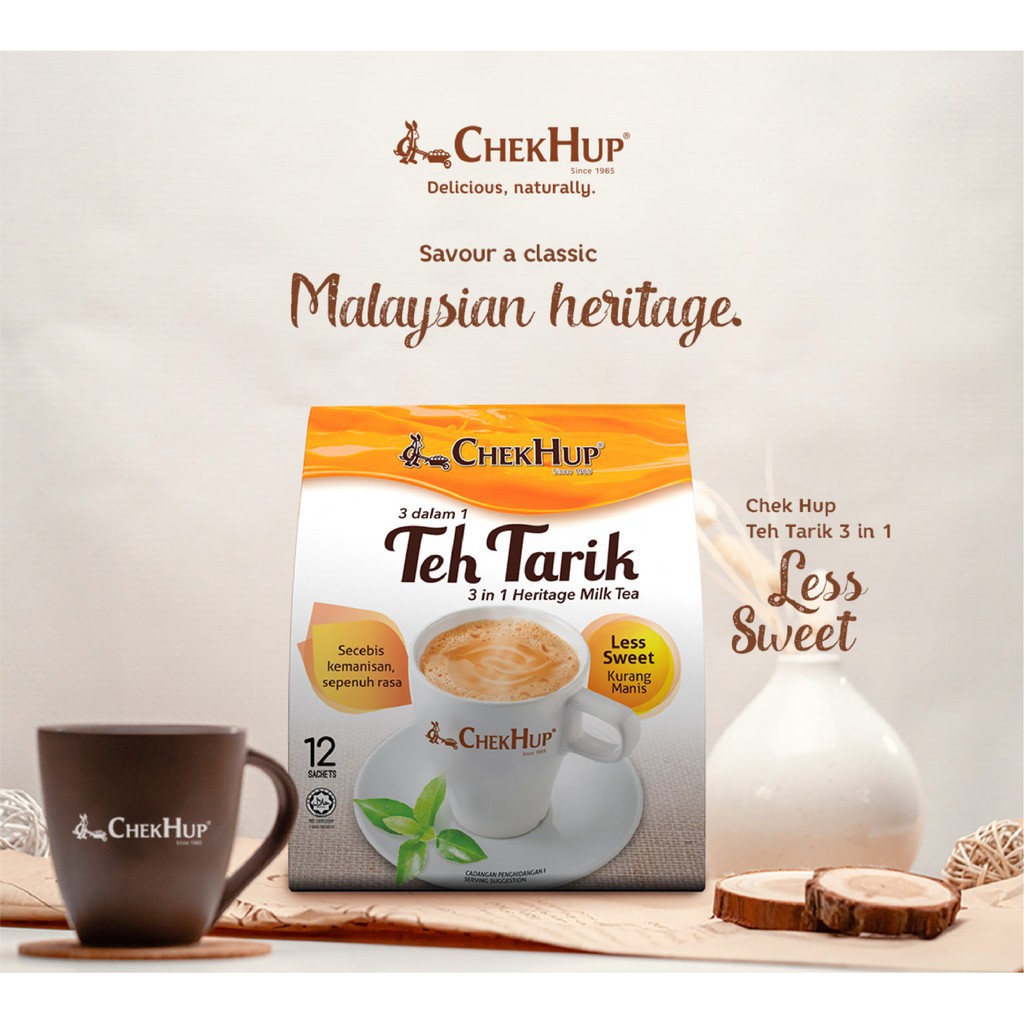 Trà Sữa Chek Hup Teh Tarik Less Sweet 3 in 1 Malaysia - 12 gói x 35g