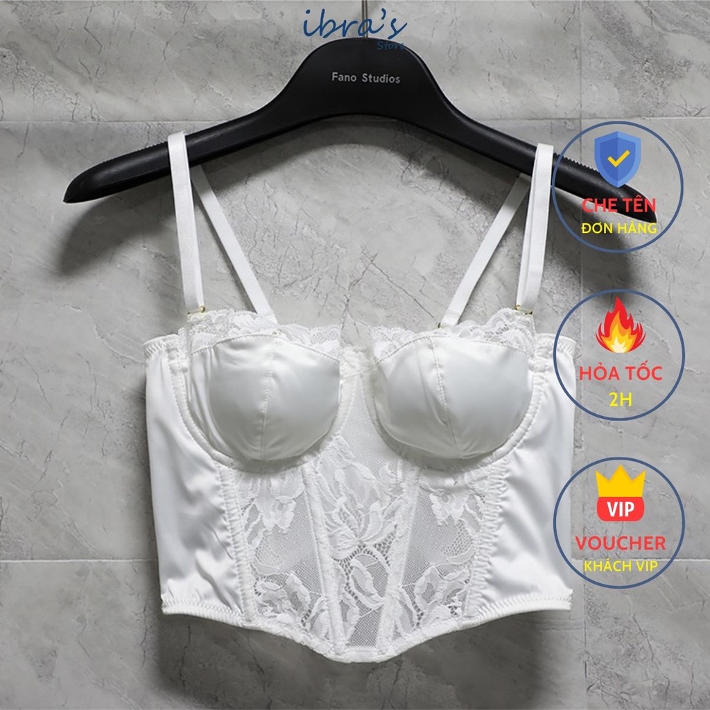 Corset vintage iBRA's ren hoa cúp ngực chuẩn Bralette ren có đệm gọng mút nâng Áo bra nữ mặc trong vest sexy br1