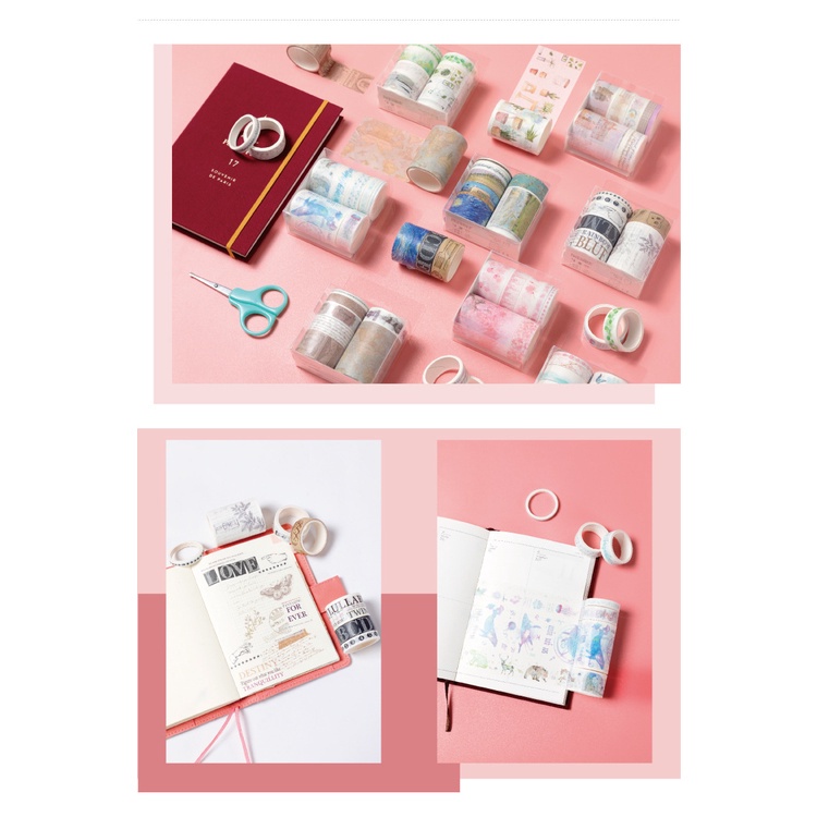 Bộ 7 Cuộn Băng Keo Dán Trang Trí Sổ Tay DIY Hình Hoa Anh Đào Cổ Điển